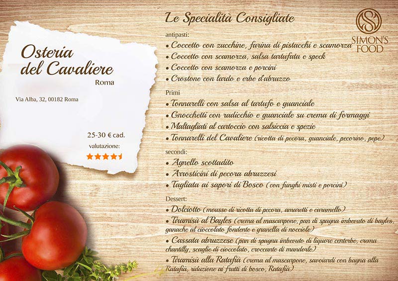 Osteria del Cavaliere - menù