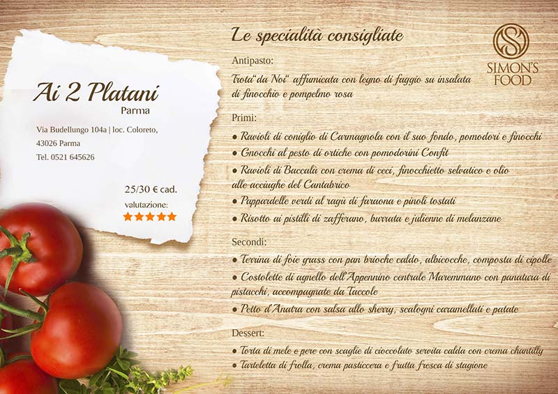 Trattoria Ai Due Platani - menù