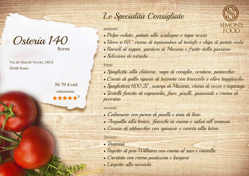 Osteria 140 - menù