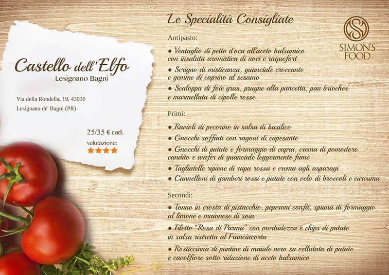 Castello dell'Elfo Menu