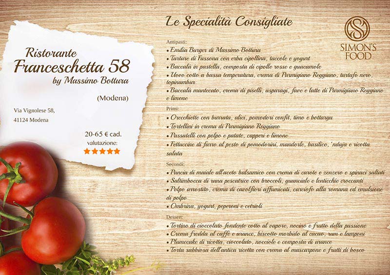 Franceschetta 58 menu