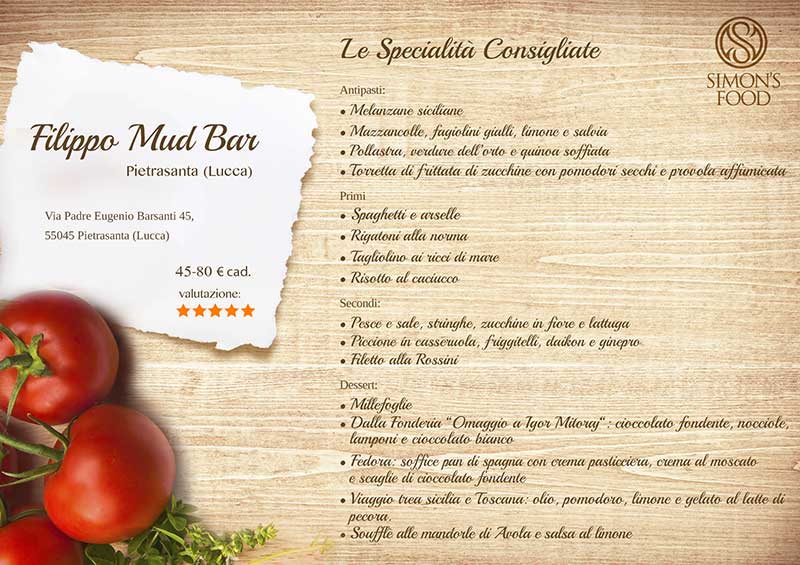 Filippo Mud bar - menu