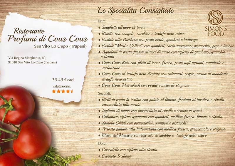 Ristorante Profumi di Cous Cous-menu