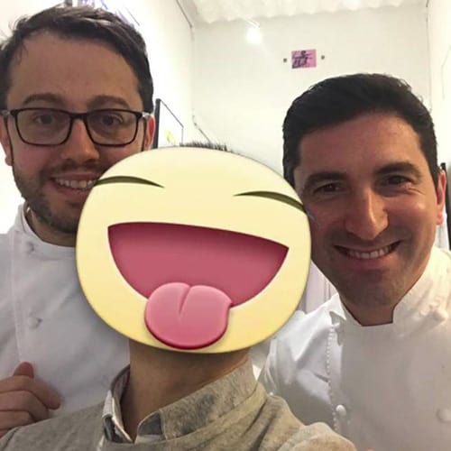 Con gli Chef Alessandro Negrini e Fabio Pisani del ristorante “Il luogo di Aimo e Nadia“ (2 stelle Michelin)